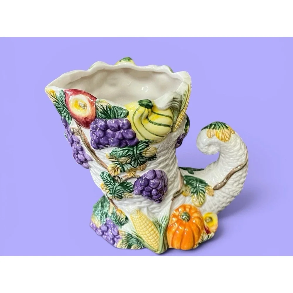 Fitz & Floyd Omnibus Harvest Beauty Cornucopia Vase Pumpkins Fruit Vegetables